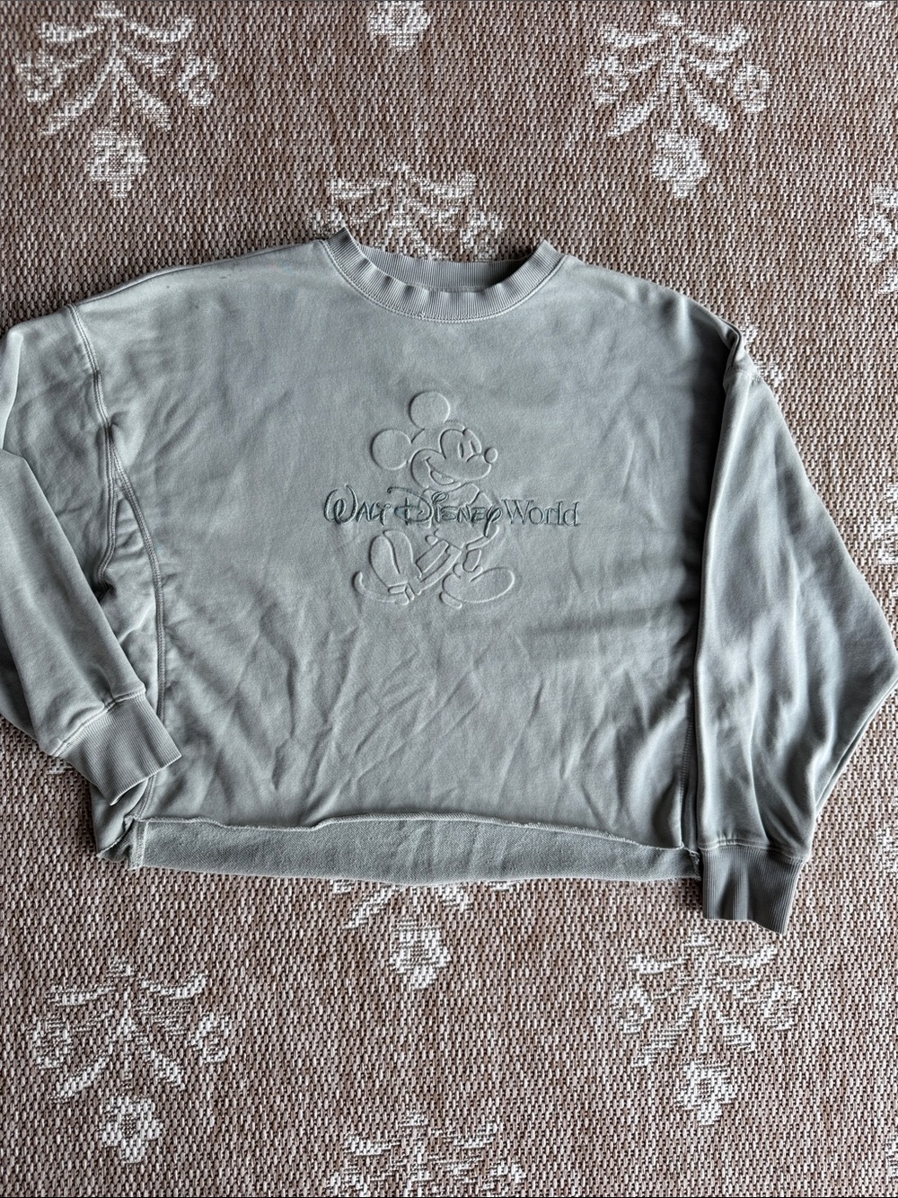 Disney Sage Green Embossed Mickey cropped Crewneck Sweater 1557-LGW2